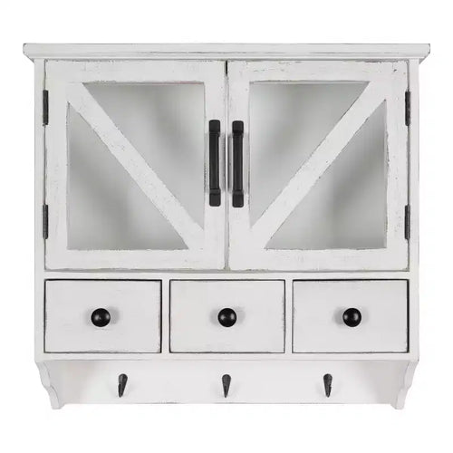 21" x 6" x 20" Hutchins Decorative Rustic Wood Wall Cabinet White - Kate & Laurel All Things Decor: Magnetic Glass Doors Storage