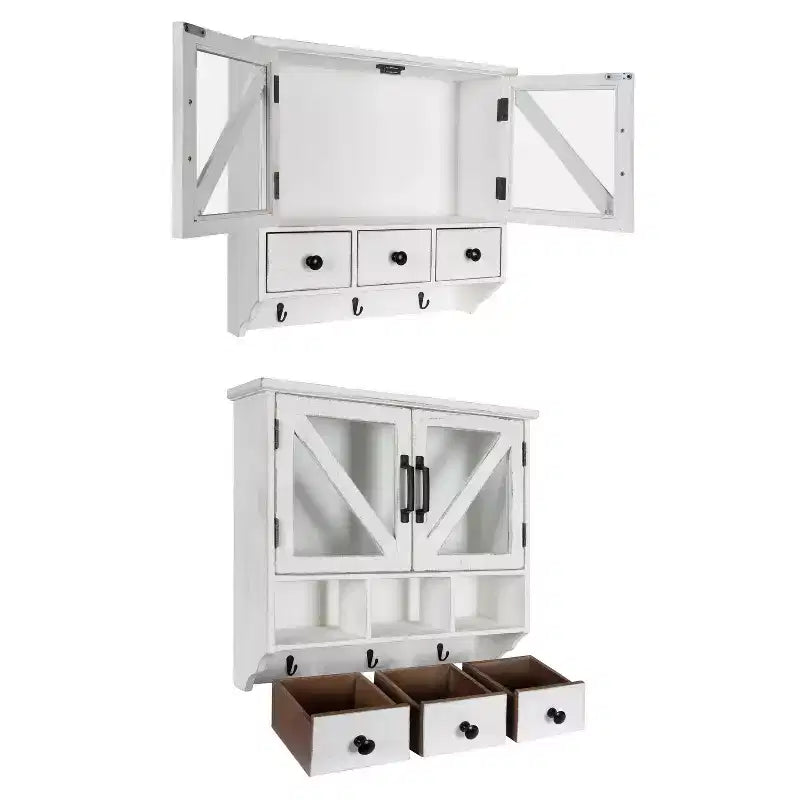 Meuble mural décoratif rustique en bois blanc