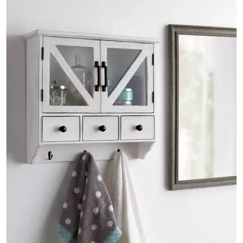 Meuble mural décoratif rustique en bois blanc