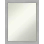 21" x 27" Non-Beveled Vista Brushed Nickel Narrow Wall Mirror - Amanti Art: Modern Rectangle Includes Mounting Hardware