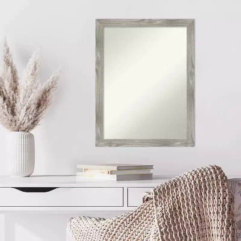 Miroir mural carré effet bois grisé