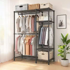 Okak Heavy Duty Storage Rack with 6 Adjustable Wire Shelving Freestanding Coat Rack with 3 Clothes Rails Hall Tree for Living Room Bedroom Black