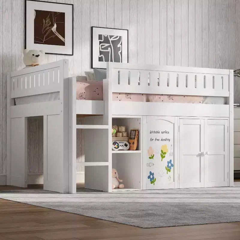 Lit mezzanine avec armoire de rangement