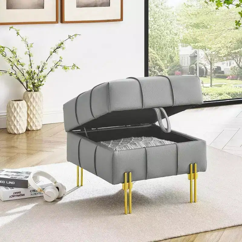 Pouf de rangement en cuir