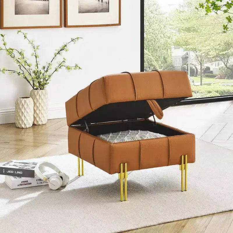 Pouf de rangement en cuir