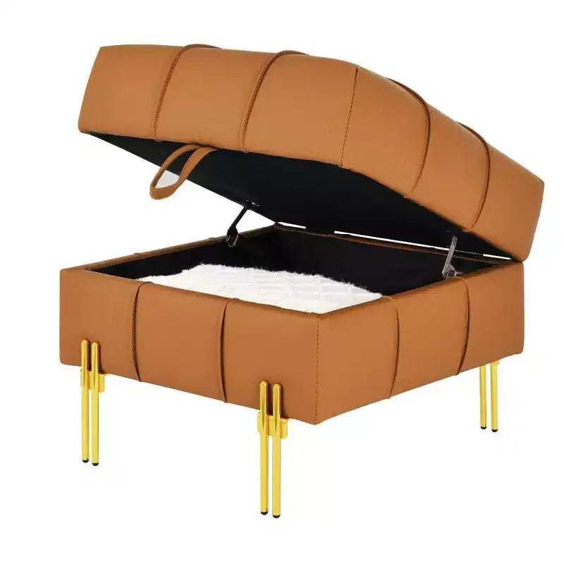 Pouf de rangement en cuir