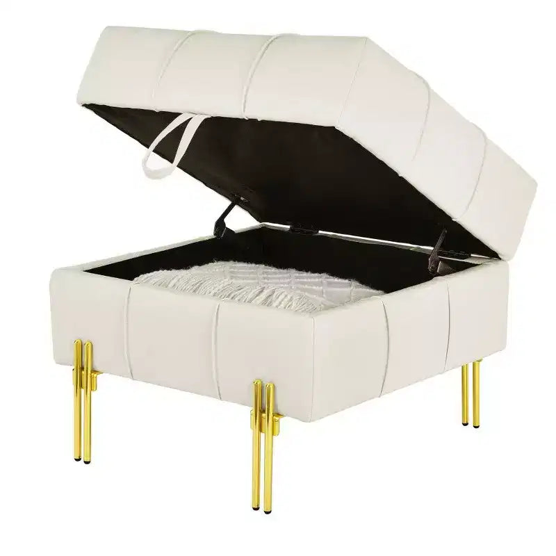 Pouf de rangement en cuir