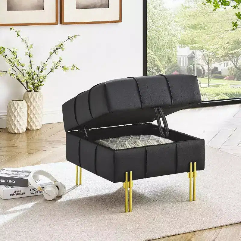 Pouf de rangement en cuir