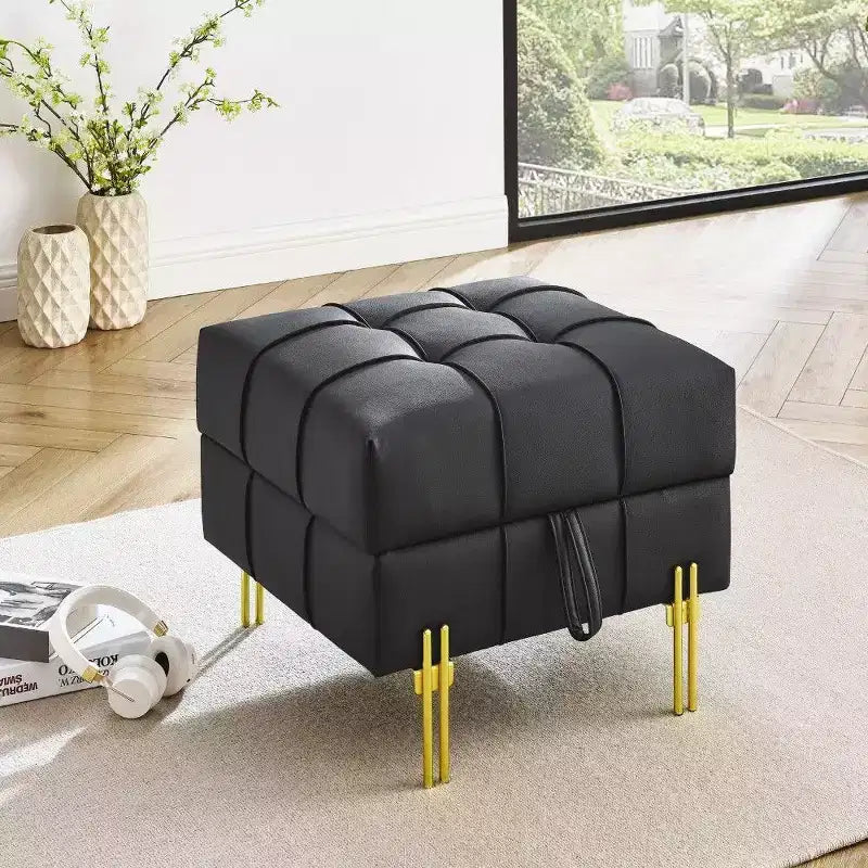 Pouf de rangement en cuir