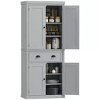 HOMCOM 72.5 Traditional Freestanding Kitchen Pantry Cupboard with 2 Cabinet Drawer and Adjustable Shelves Gray