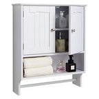 VEVOR Bathroom Wall Cabinet 2 Doors and Adjustable Shelf Over the Toilet Storage Medicine Cabinet Wall Mounted with Open Partition and Towel Bar White