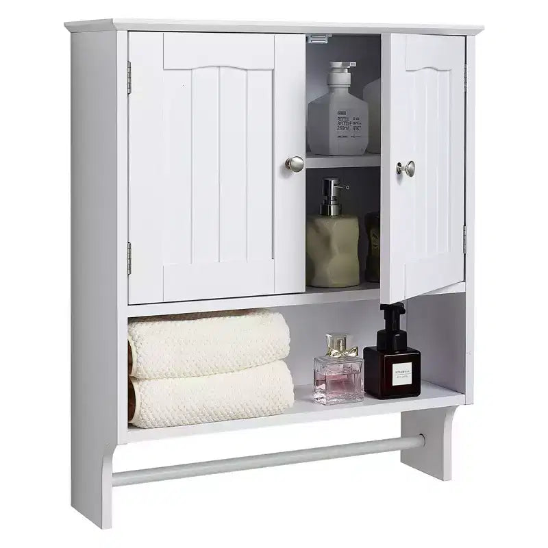 VEVOR Bathroom Wall Cabinet 2 Doors and Adjustable Shelf Over the Toilet Storage Medicine Cabinet Wall Mounted with Open Partition and Towel Bar White