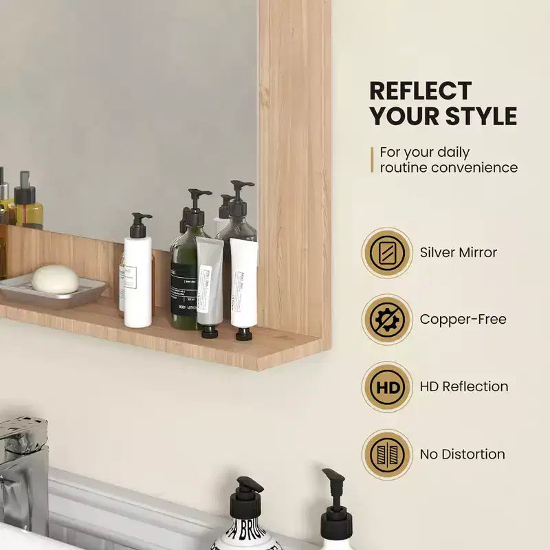 Miroir de courtoisie à cadre en bois