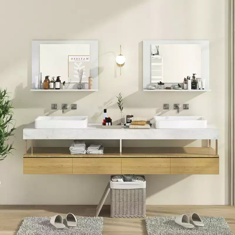 Miroir de courtoisie à cadre en bois