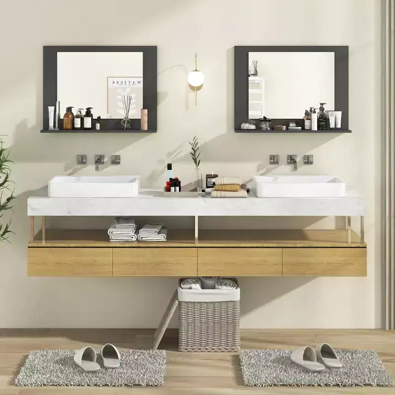 Miroir de courtoisie à cadre en bois