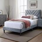 Royal Hampton Twin Size Bed Tufted Gray Velvet Upholstery Chevron Stitch