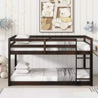 Bellemave Twin over Twin Low-Height Floor Bunk Bed for Kids Solid Wood Frame with Wide Ladder Sturdy Slats Space-Saving Design Multiple Colors