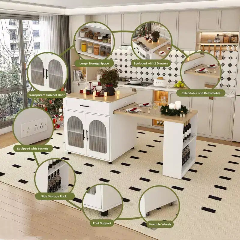 Îlot de cuisine mobile extensible