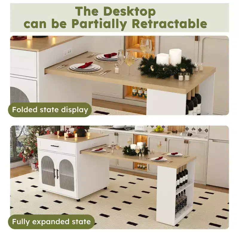 Îlot de cuisine mobile extensible