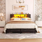Besiost Bed Frame with Storage Headboard Bedframe with Charging Station and LED Light