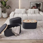 Okak Modern Stylish Soft Fabric Storage Bench with Reversible Wooden Tray Top Comfort Ottoman Coffee Table for Bedroom Living Room