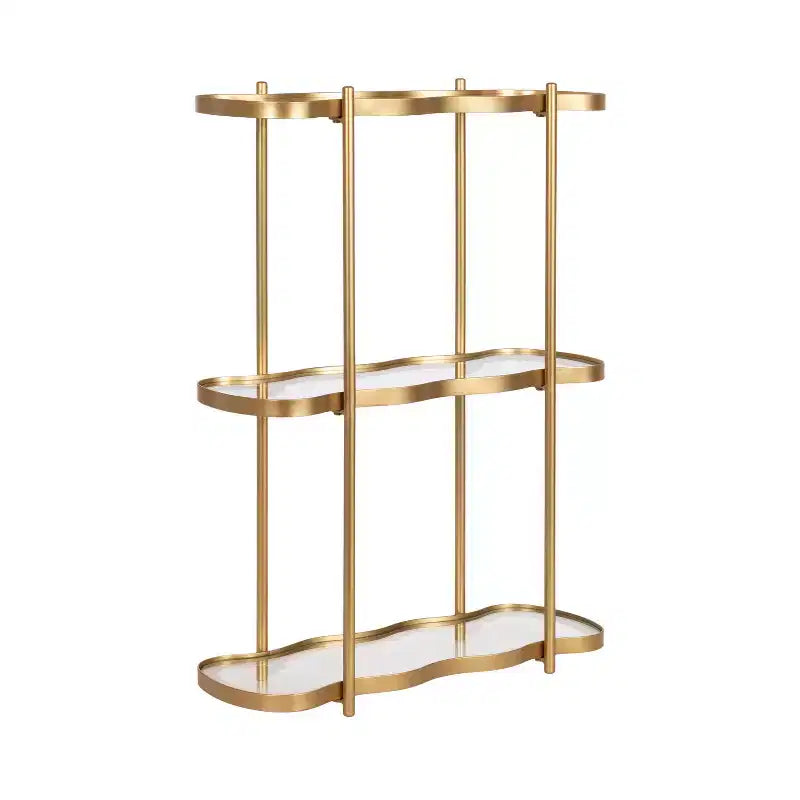 Kate and Laurel Curventi Tiered Wall Shelf Glass and Metal Gold 21x8x28