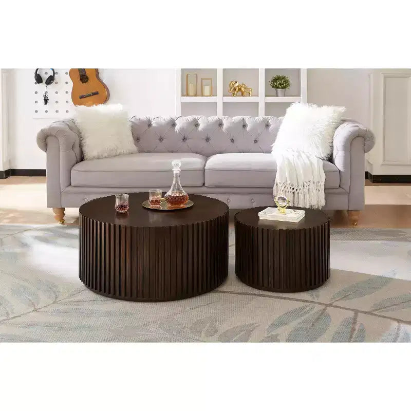 Table basse tambour ronde faite à la main