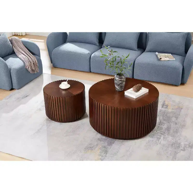Table basse tambour ronde faite à la main