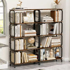5-Tier Bookshelf Tall Bookcase with Open Wood & Metal Design Vintage Storage Organizer for Books CDs Movies Multi-Purpose Shelf for Living Room