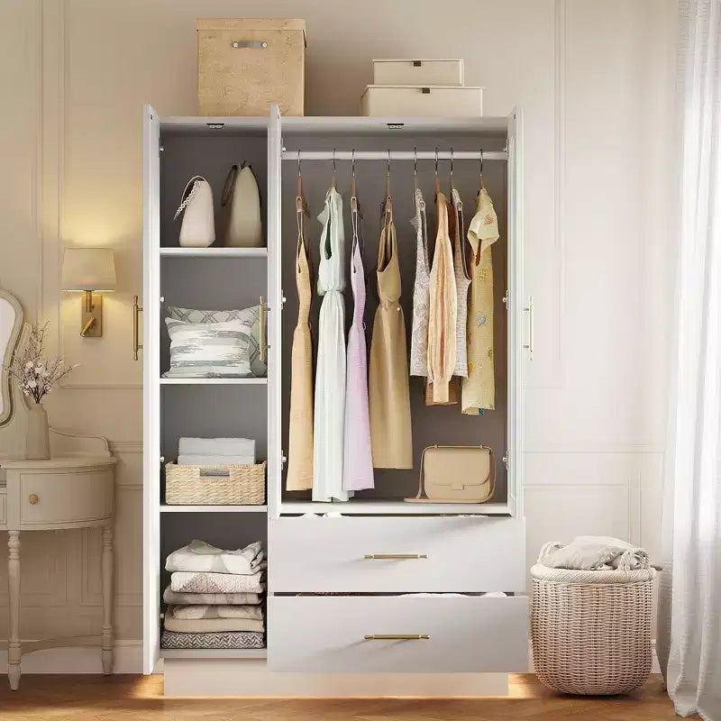 avec armoire blanche à portes vitrées