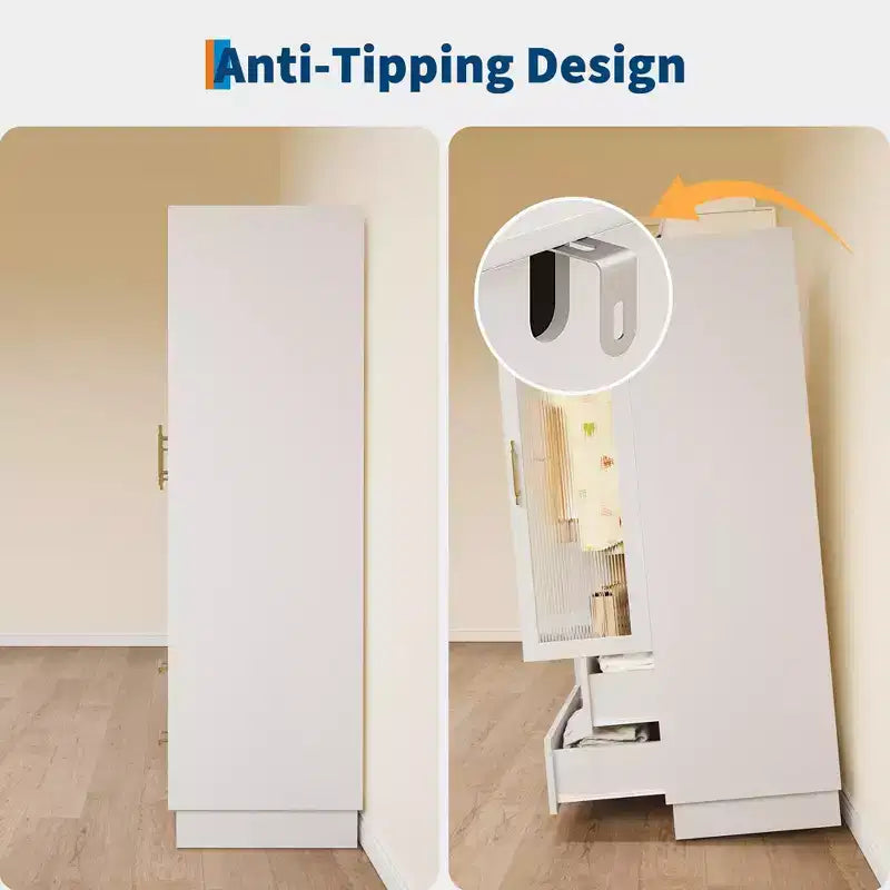 avec armoire blanche à portes vitrées