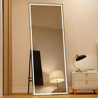 COZONY 70x28 LED Full Length Mirror Dimmable 3-Color Light Wall Mounted/Freestanding Full Body Floor Mirror Metal Frame